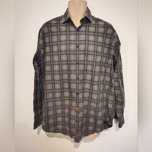 Thomas Dean Men's Gray Button Down Shirt 100% Cotton